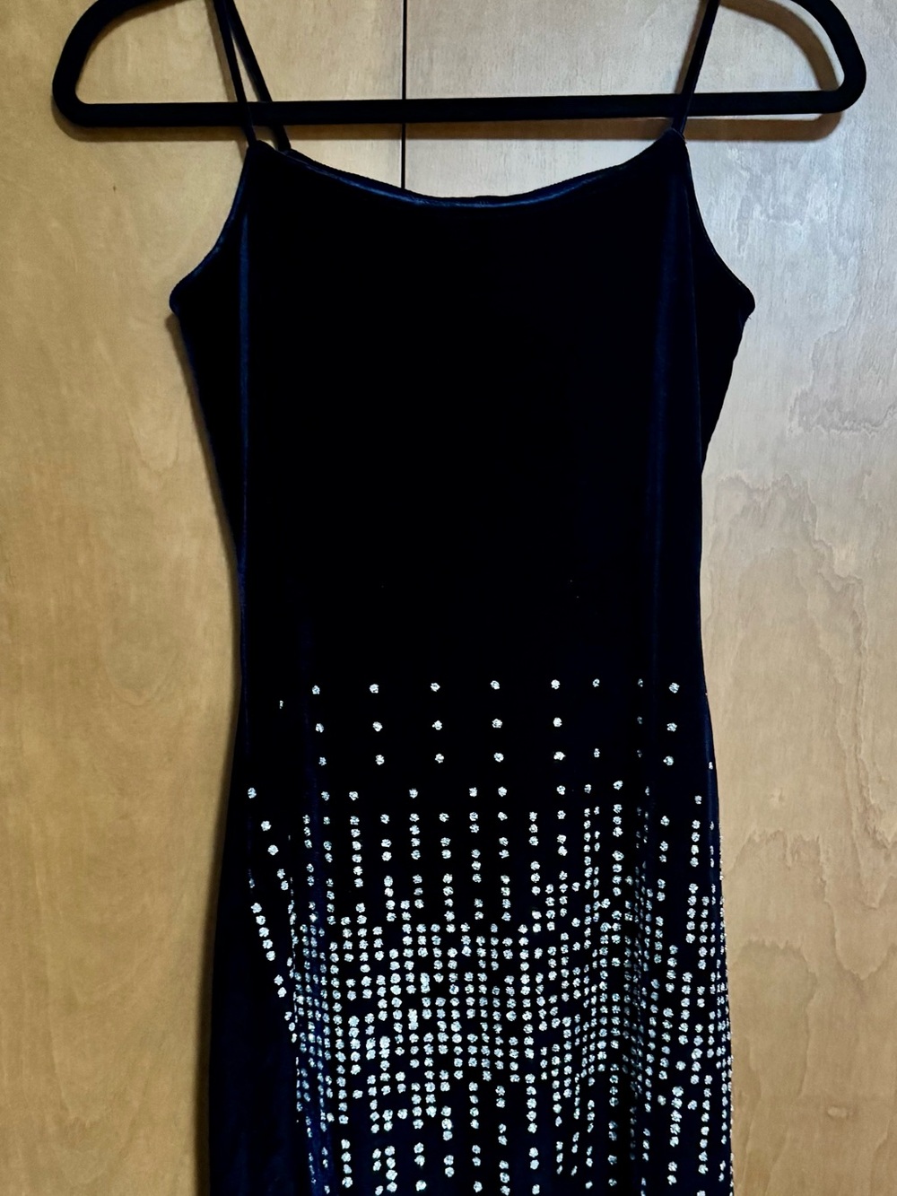 Navy Velvet Strapless Dress with Silver Crystal Details